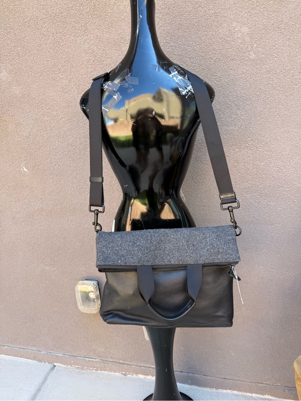 Coach Black Leather & Wool Felt Foldover Messenger Crossbody Tote Bag